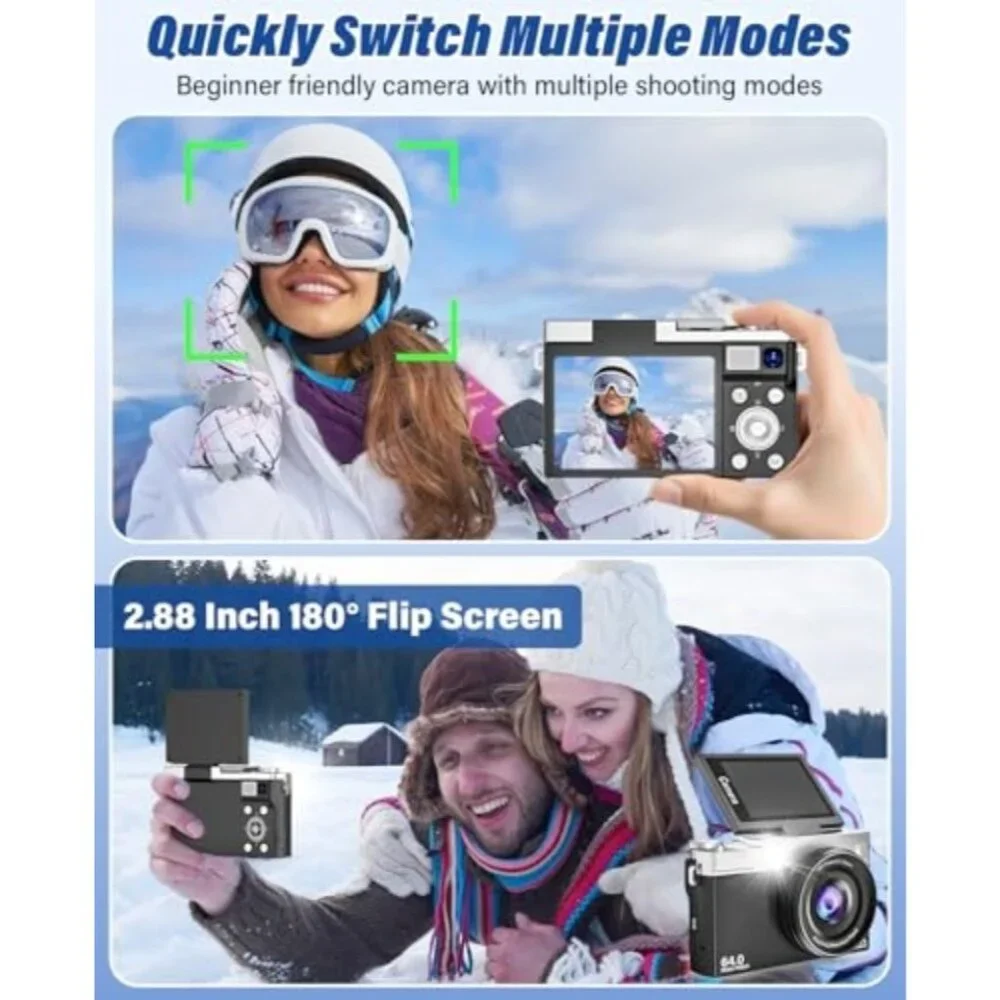 New 4K Digital Camera for Photography and Vlogging, 64MP & 2.88